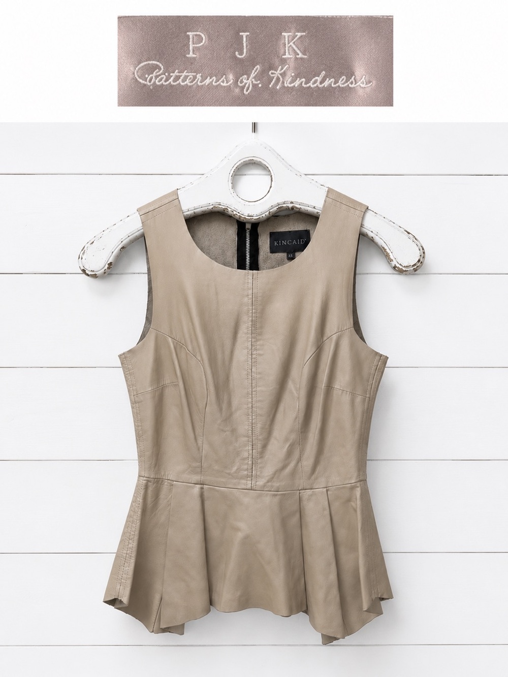 PJK Patterson.J Kincaid Lamb Leather Peplum Top – Beige – Size XS